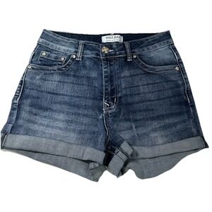 Wax Jean Collection Denim Shorts Women's Size Large Bejeweled Blue Pockets Zip